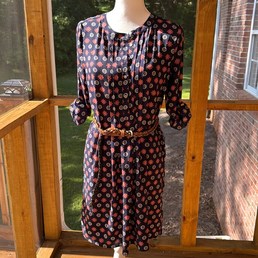 LOFT  Floral Button-Up Dress with Belt
